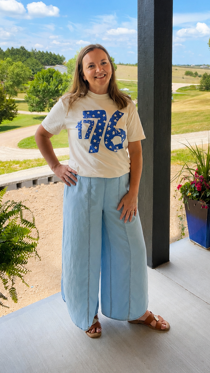 Seabreeze Washed Denim Tulip Pants – Wide-Leg Pull-On Denim | The