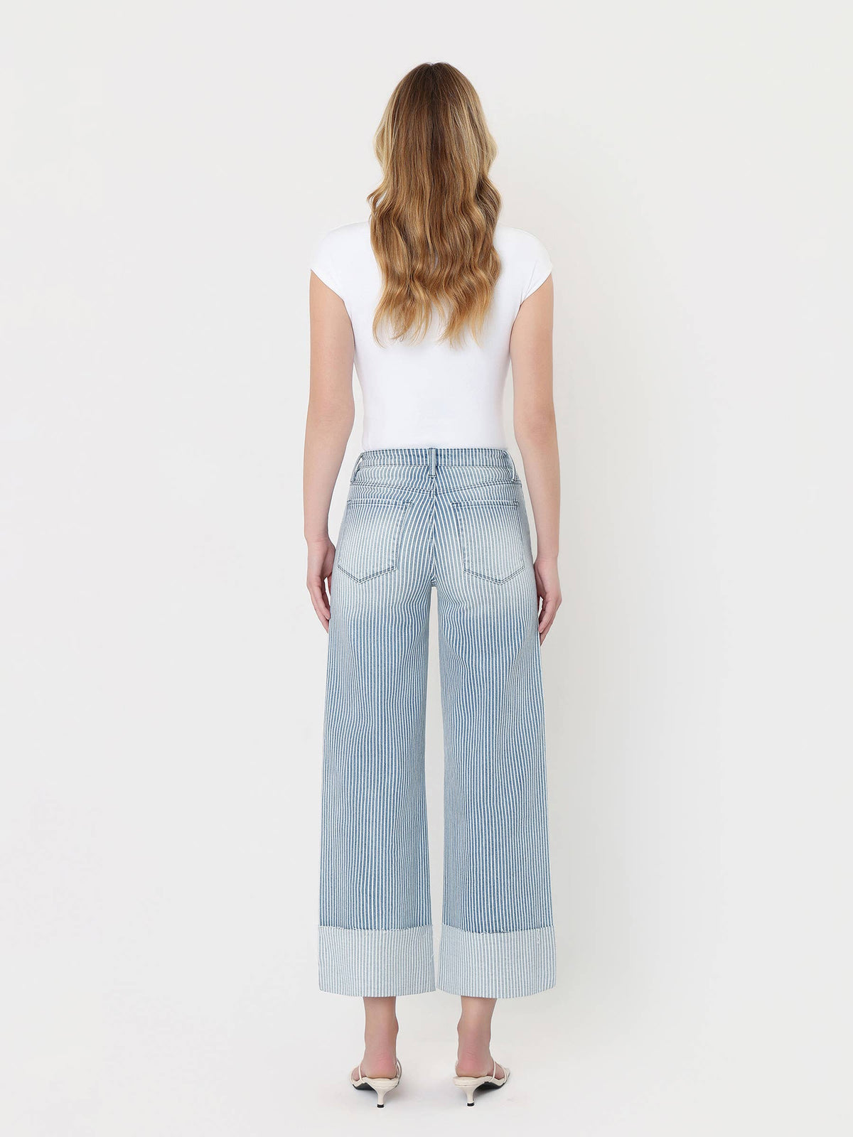 Pinstripe Cuffed Wide Leg Jeans by Flying Monkey