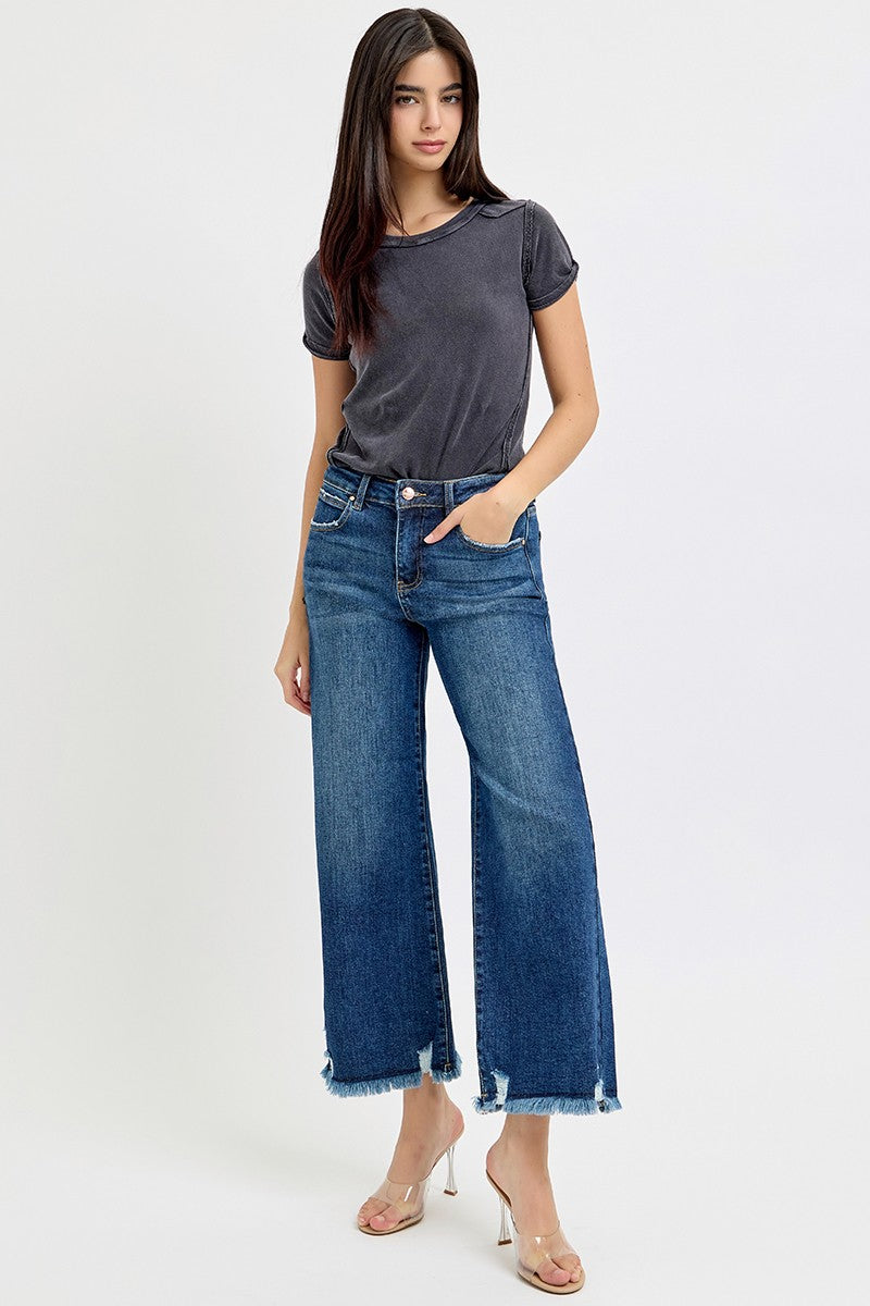 The Liv - Mid Rise Crop Wide Leg Jeans