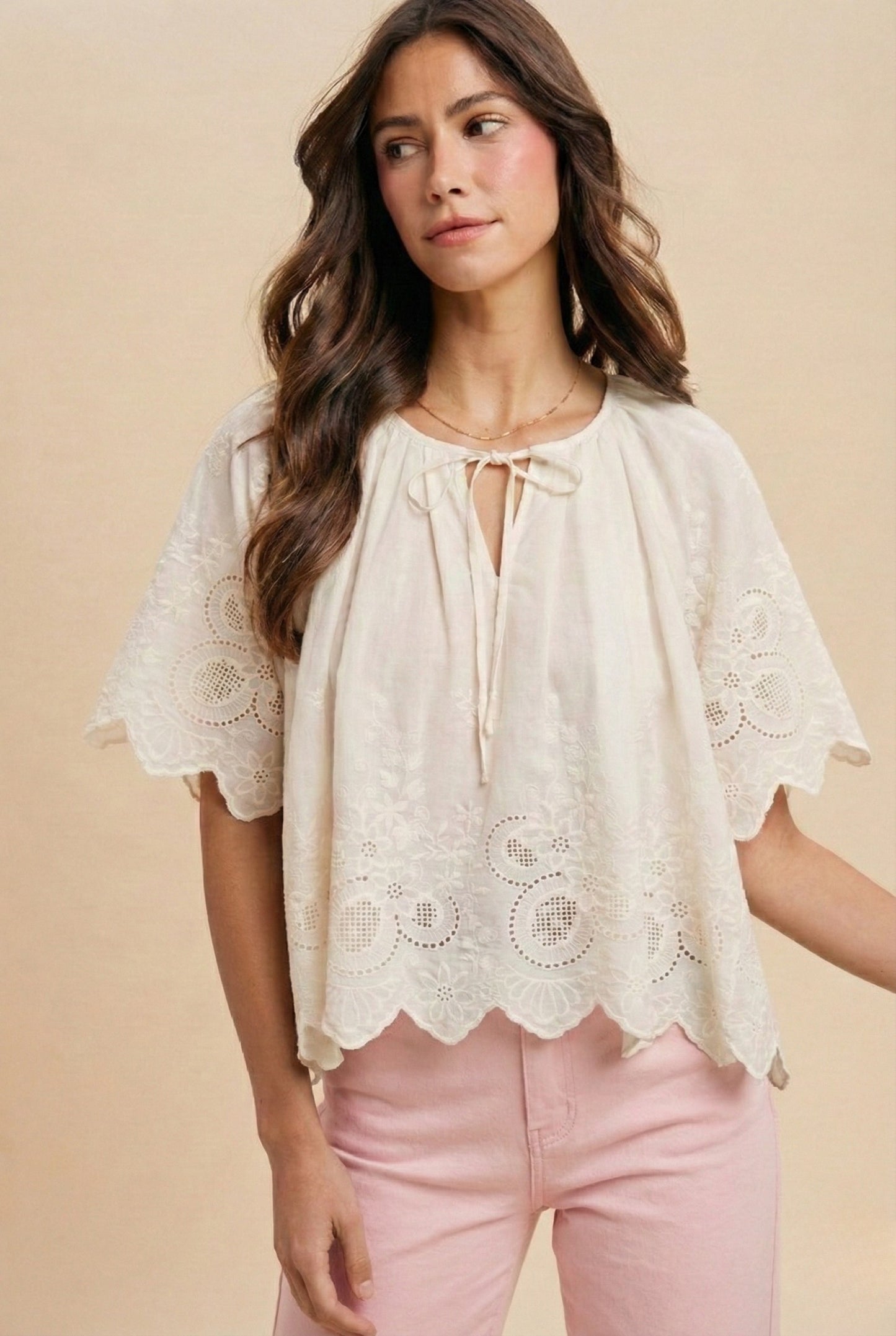 The Jessica Eyelet Scalloped Blouse