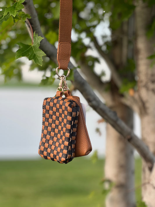 Wonderlust Woven Leather Dual Pouch Wristlet
